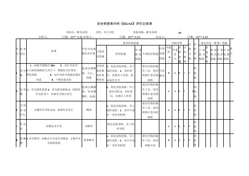 配电系统安全检查表分析评价记录表