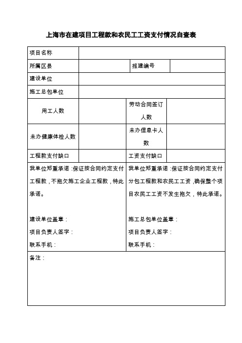 上海市在建项目工程款和农民工工资支付情况自查表(精)