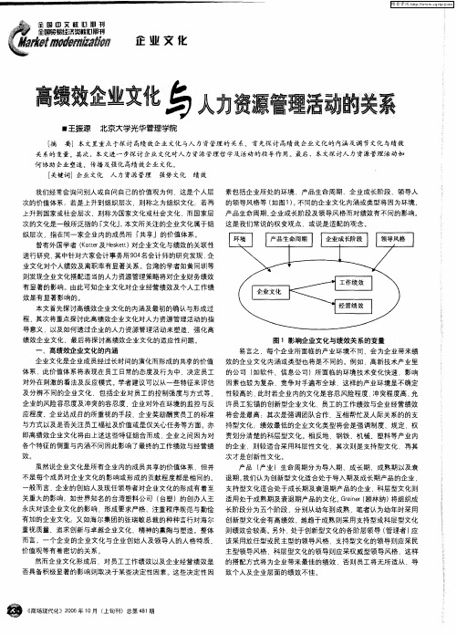 高绩效企业文化与人力资源管理活动的关系