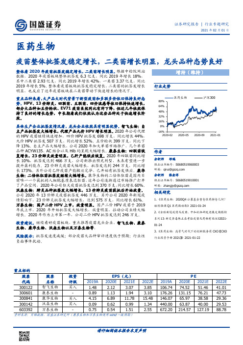 医药生物行业专题研究：疫苗整体批签发稳定增长，二类苗增长明显，龙头品种态势良好