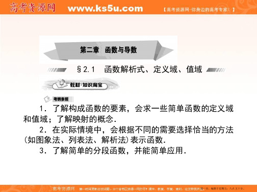 2015届高三数学第一轮复习课件：2.1函数解析式、定义域、值域