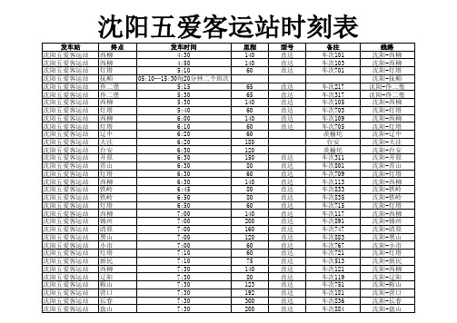 沈阳五爱客运站时刻表