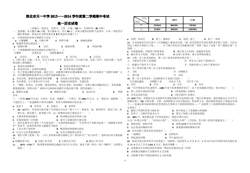 淮北市天一中学2013——2014学年度第二学期期中考试