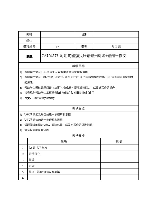 牛津版英语七年级上—U4-U7综合复习—语法强化—话题阅读—语音—作文：How to sta