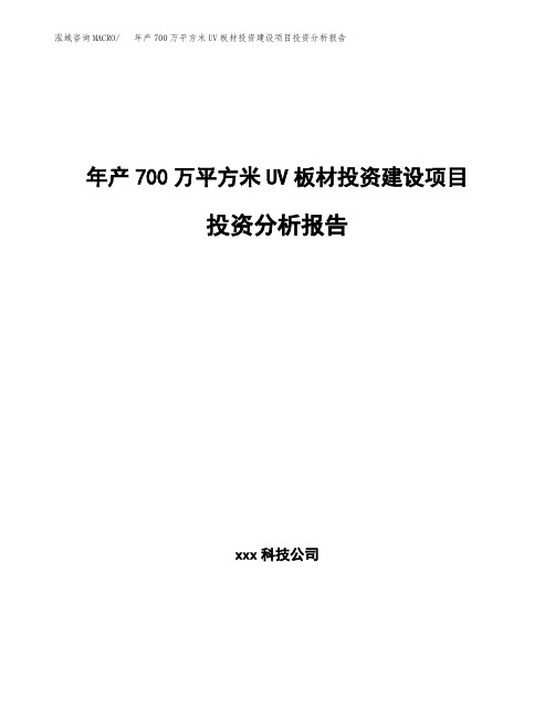 年产700万平方米UV板材投资建设项目投资分析报告