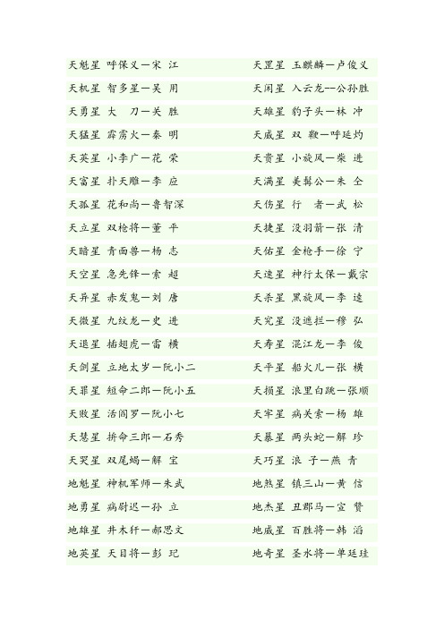 水浒传108好汉绰号 人名