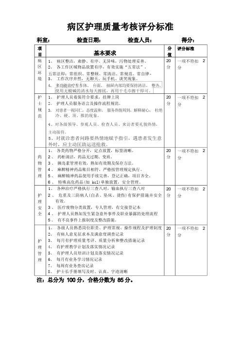 二级医院护理质量考核标准(定版)