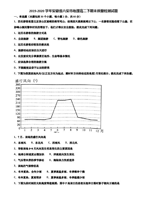 2019-2020学年安徽省六安市地理高二下期末质量检测试题含解析