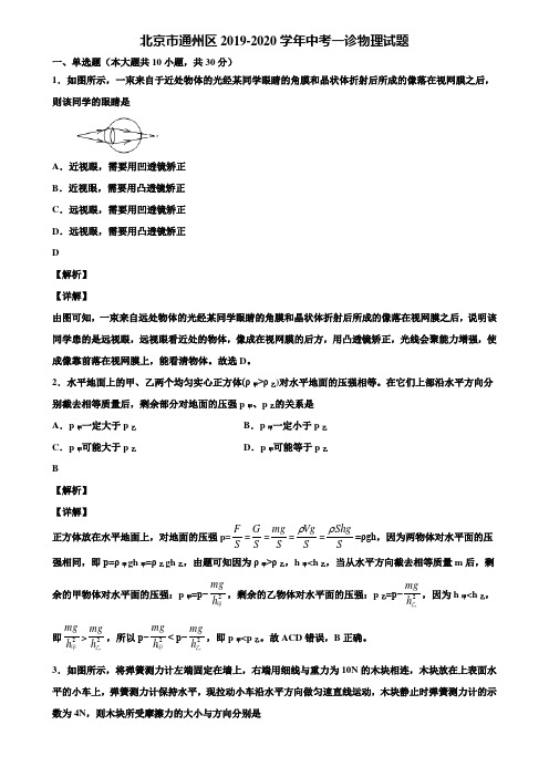 北京市通州区2019-2020学年中考一诊物理试题含解析