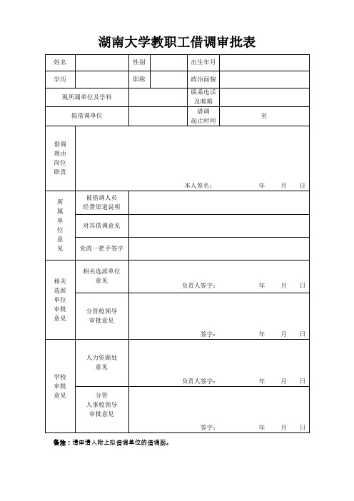 湖南大学教职工借调审批表.doc