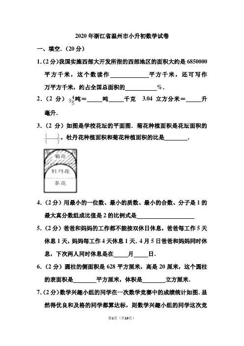 2020年浙江省温州市小升初数学试卷和答案