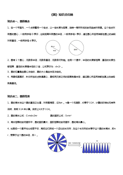 人教版六年级数学上册 圆 知识点归纳