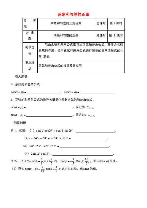 江苏省海门市高中数学第3章三角恒等变换3.1.1两角和与差的正弦教案苏教版必修4