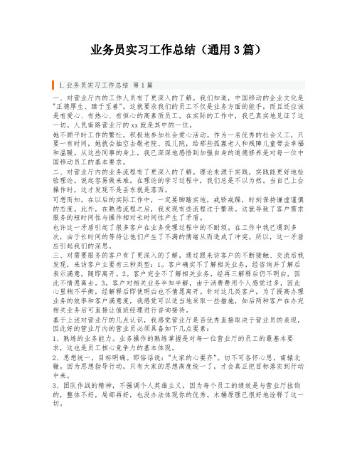 业务员实习工作总结(通用3篇)