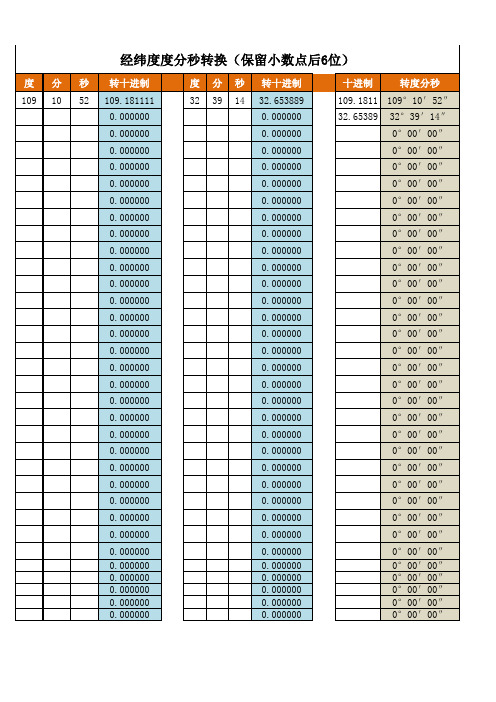 经纬度度分秒转换(保留小数点后6位)