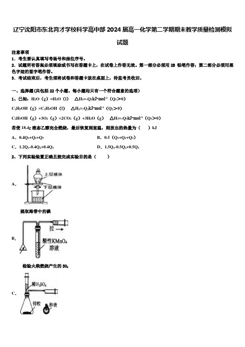 辽宁沈阳市东北育才学校科学高中部2024届高一化学第二学期期末教学质量检测模拟试题含解析