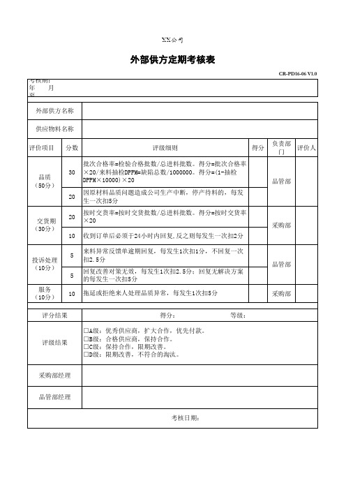 外部供方定期考核表