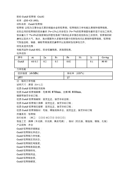 CuAl8铝青铜对应成分参数(CA102)