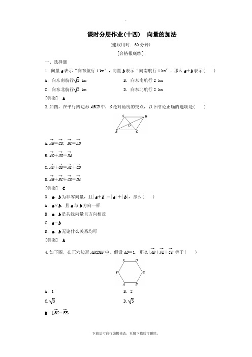 2021_2022学年高中数学课时分层作业14向量的加法(含解析)北师大版必修4