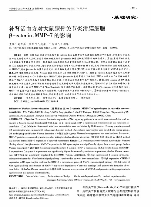 补肾活血方对大鼠膝骨关节炎滑膜细胞β-catenin、MMP-7的影响