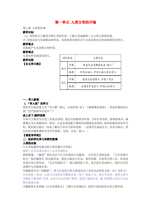 九年级历史上册第1课人类的形成教案新人教版