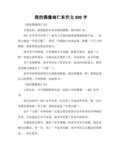 我的偶像南仁东作文600字