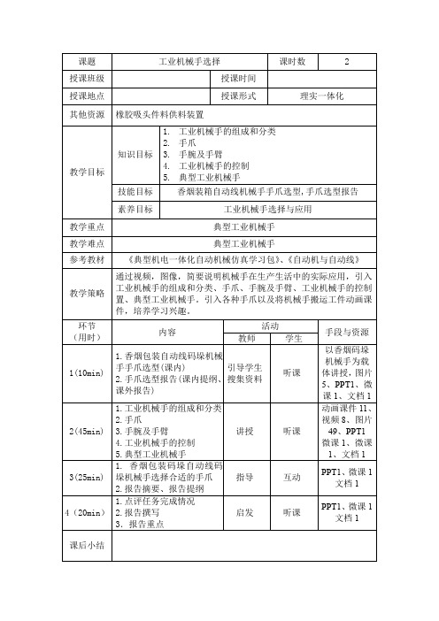 工业机械手选择教案要点