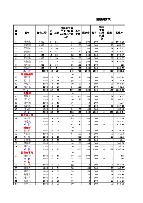 薪酬测算表(大兴)