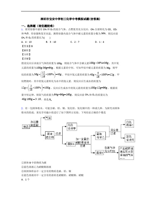 深圳市宝安中学初三化学中考模拟试题(含答案)