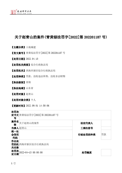 关于赵青山的案件(青黄综法罚字[2022]第202201187号)