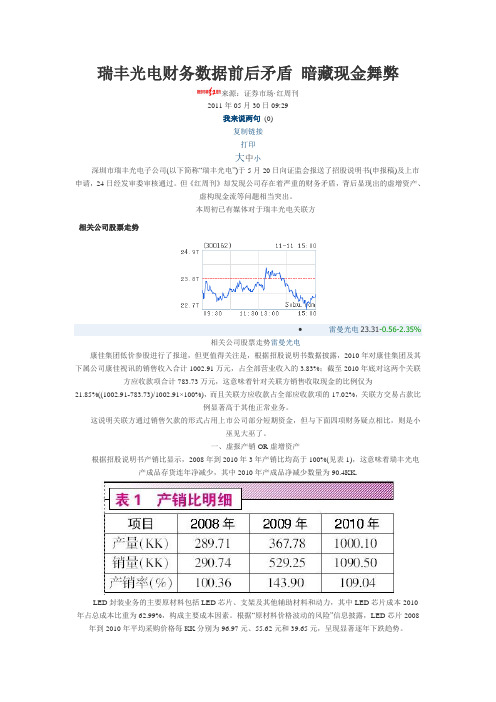 瑞丰光电财务数据前后矛盾 暗藏现金舞弊