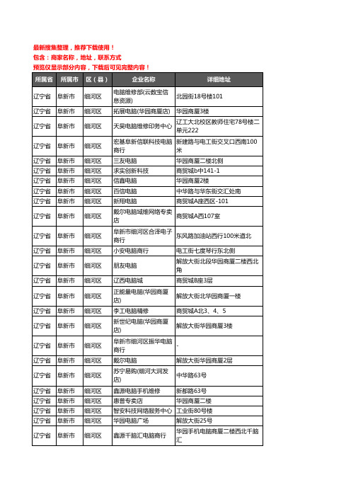 新版辽宁省阜新市细河区电脑企业公司商家户名录单联系方式地址大全31家