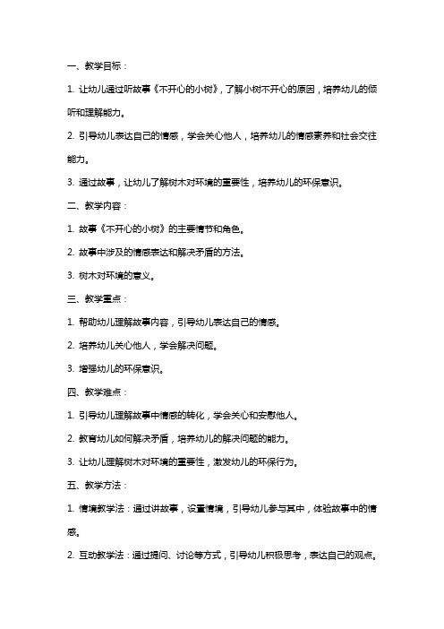 幼儿语言活动《不开心的小树》教案教学反思