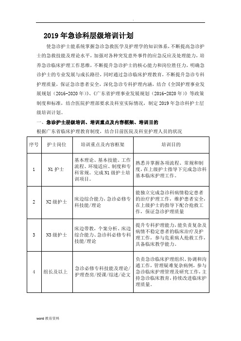 2019年急诊科层级培训计划2019.