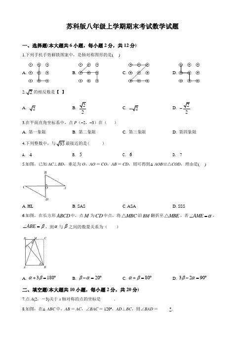 【苏科版】数学八年级上册《期末测试卷》(带答案解析)