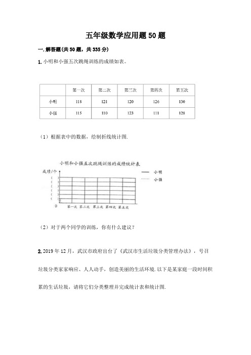 五年级数学应用题50题(含答案)