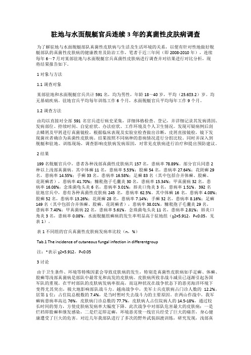 驻地与水面舰艇官兵连续3年的真菌性皮肤病调查