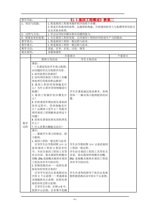 1.1 基因工程概述 教案 苏教版选修三