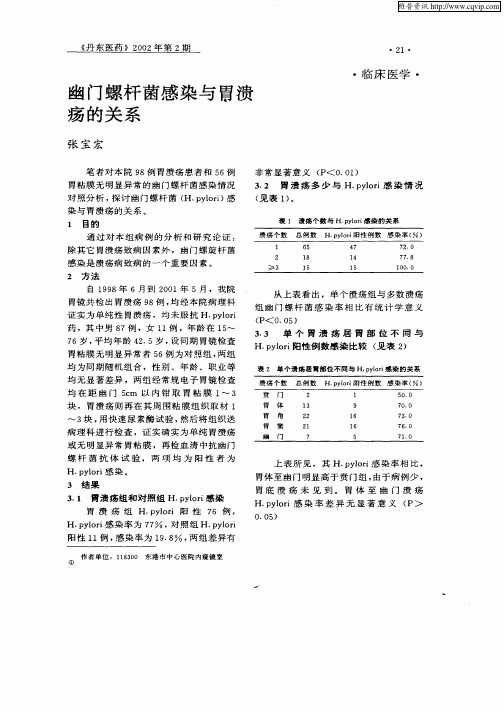 幽门螺杆菌感染与胃溃疡的关系