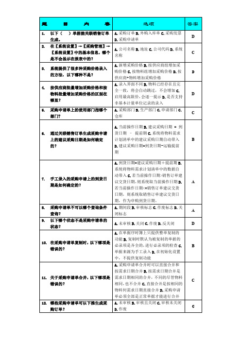 金蝶k3ERP供应链完全版题库