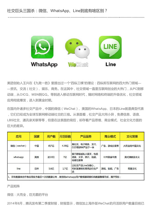 社交巨头三国杀：微信、WhatsApp、Line到底有啥区别？