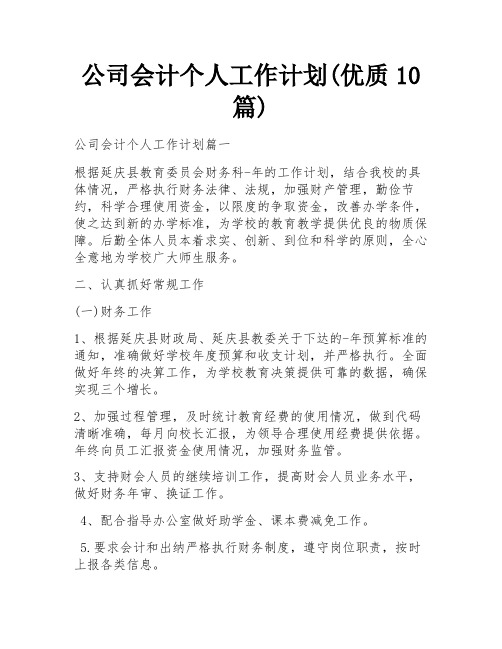 公司会计个人工作计划(优质10篇)