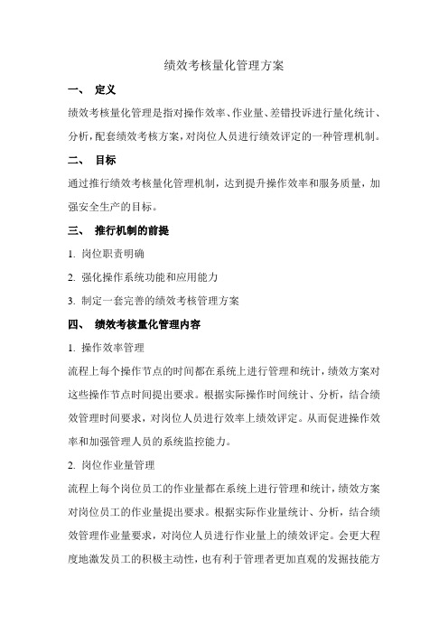 操作中心绩效考核量化管理方案