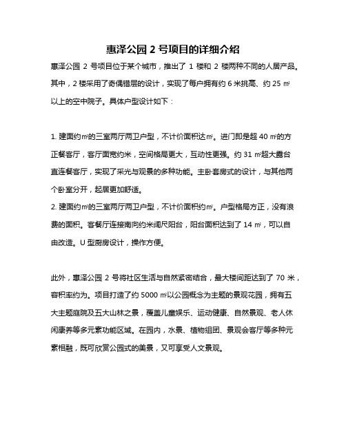 惠泽公园2号项目的详细介绍