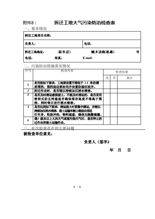 大气污染防治检查表