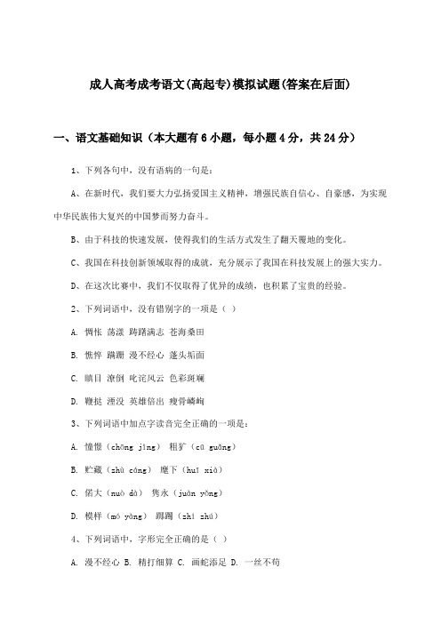 成人高考成考语文(高起专)试题与参考答案