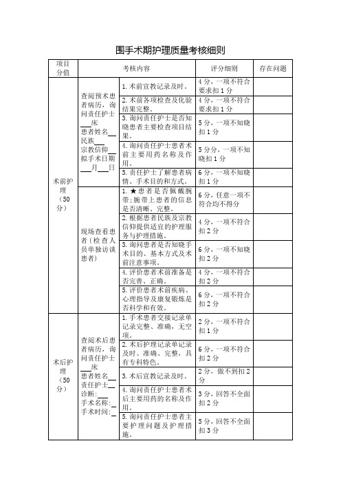 围手术期护理质量考核细则