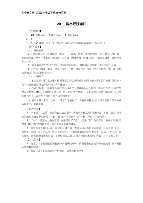 部编版语文八年级下册补充习题答案-20 一滴水经过丽江