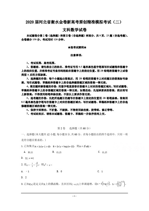 2020届河北省衡水金卷新高考原创精准模拟考试(二)文科数学试卷