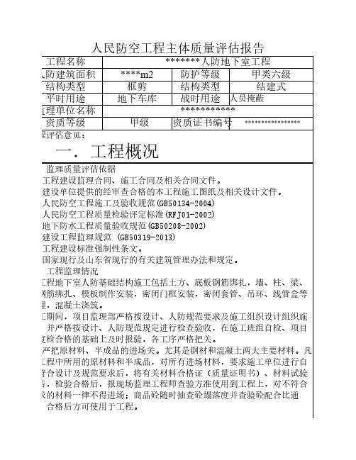 监理主体质量评估报告